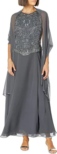 Vista 8 de J Kara Vestido acampanado sin mangas con cuentas de 2 piezas para mujer Blush/Blanco/Plata