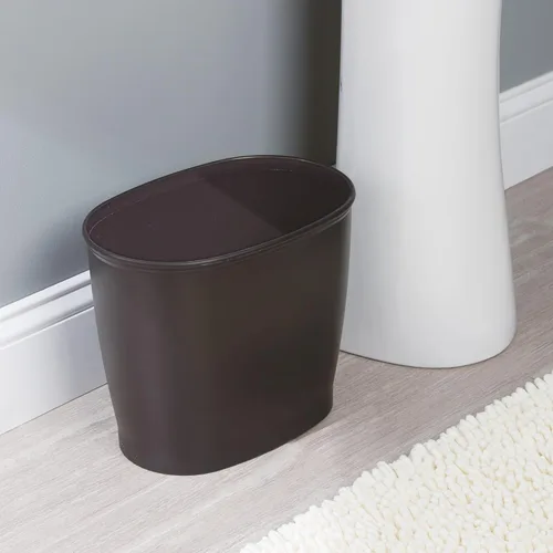 Vista 7 de iDesign - Cubo de basura delgado de plástico para baño, pequeño para dormitorio, oficina, escritorio, dormitorio, bronce Cubo de basura pequeño