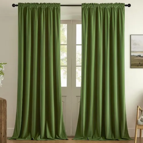 Vista 25 de Joydeco Cortinas de terciopelo negro de 63 pulgadas de largo, 2 paneles, cortinas opacas de lujo con bolsillo para barra, cortinas de ventana