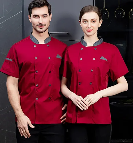 Vista 4 de Chaqueta de chef unisex con doble botonadura trasera, malla completa, ligera, costura de color, uniforme de chef