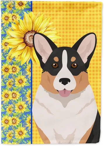 Vista 156 de Caroline's Treasures WDK5313GF Bandera de jardín con diseño de girasoles de verano, color negro y tostado, Airedale Terrier para buzón, bandera