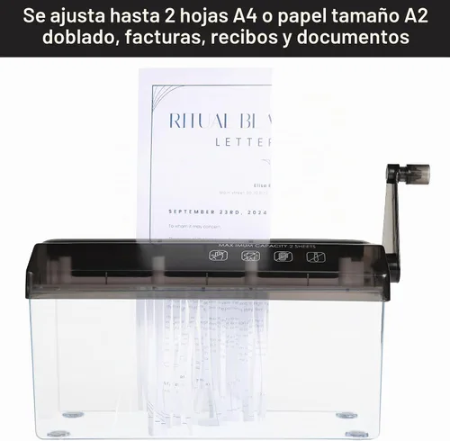 Vista 3 de A4 Paper Manual Shredder - Black Portable Mini Paper Grinder Negro