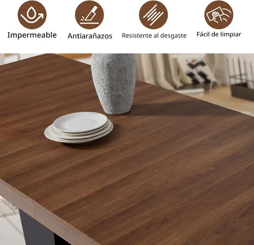 Vista 4 de Mesa de comedor extensible de 63 a 79 pulgadas para 4-8 rectangular de madera expandible con base acanalada para comedor, cocina, sala de estar