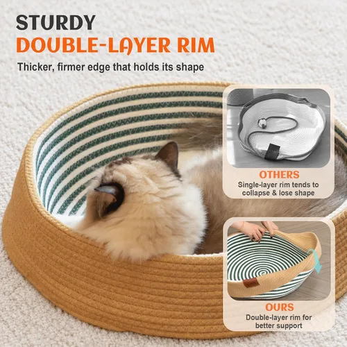 Vista 4 de PETKARAY Cama tejida a mano para gatos con cojín lavable para gatos