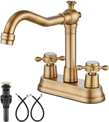 Vista 14 de Aolemi Juego central de 4 pulgadas, grifo vintage para lavabo de baño, 2 manijas cruzadas, lavabo para lavabo, 3 agujeros, incluye mangueras, grifo