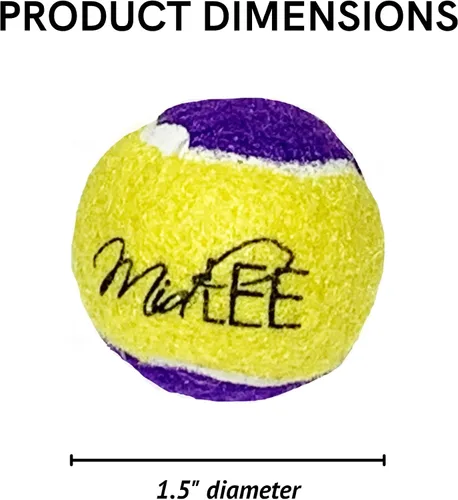 Vista 6 de Midlee Squeaky Mini pelota de tenis para perros de 1.5 pulgadas, paquete de 12 (amarillo/morado) Small Little Puppy Sized Tennis Balls