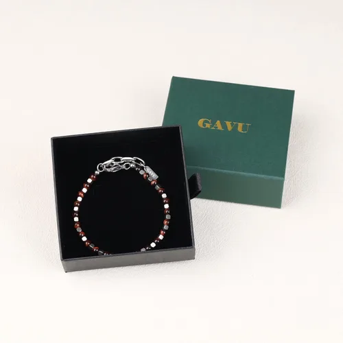 Vista 7 de GAVU Pulsera de cuentas de piedra para hombre con cierre de acero inoxidable