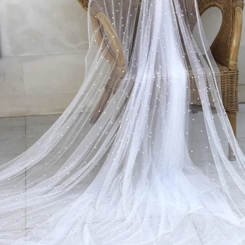 Vista 4 de Calidad novia viel perlas tul 180"x63" para vestidos blanco (marfil claro) Tull tela