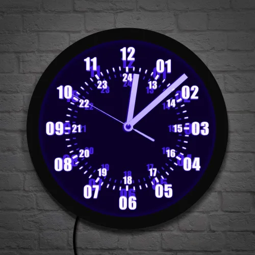 Vista 3 de The Geeky Days Reloj de pared con signo de neón de 24 horas de tiempo militar con retroiluminación LED zona horaria mundial militar signo de neón