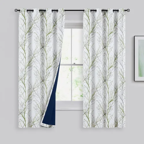 Vista 25 de FMFUNCTEX Cortinas 100% opacas para dormitorio, cortinas de ramas de árbol blanco y negro de 54 pulgadas de largo para sala de estar, cortinas