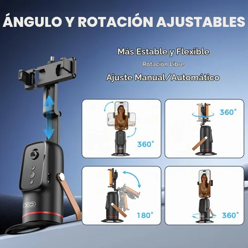 Vista 2 de Trípode de teléfono de seguimiento automático con gestos y control remoto, soporte giratorio de 360° para cámara de teléfono para vlogging manos