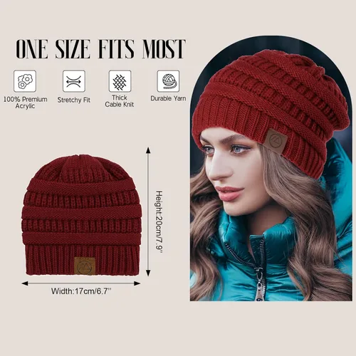 Vista 4 de Gorros de invierno con forro de satén para mujer, gorro de invierno para mujer, con forro de seda, gorro holgado para invierno, gorro de punto