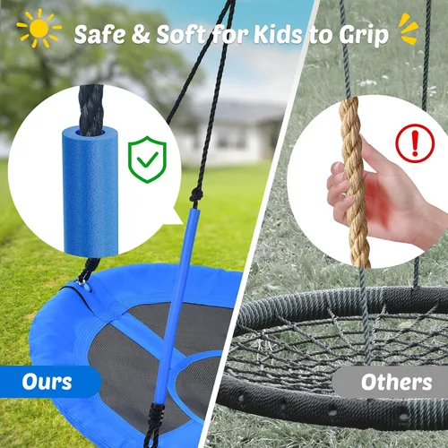 Vista 2 de Trekassy Columpio redondo para árbol de 700 libras de 40 pulgadas con asas para niños y adultos, Oxford 900D, impermeable, 2 correas para colgar