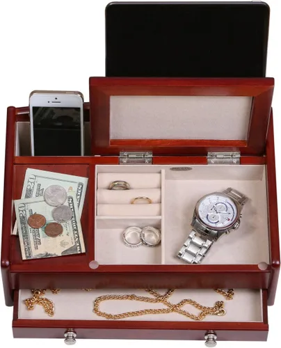 Vista 6 de Mele Co Bandeja personalizada Davin Valet para hombres organizador de joyero grabado personalizado para mesita de noche o aparador relojes llaves