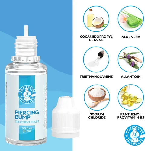 Vista 4 de Dr. Piercing Aftercare Keloid Bump Solution Drops 15mL - Fórmula salina suave con provitamina B5 para el cuidado de los golpes - Limpiador
