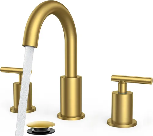 Vista 25 de FORIOUS Grifo de lavabo de baño de oro cepillado de 4 pulgadas, 2 agujeros