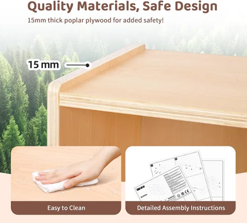 Vista 9 de OOOK Estantería Montessori y Organizador de Almacenamiento para Juguetes, Estantería Horizontal de 2 Niveles, Gabinete de Almacenamiento