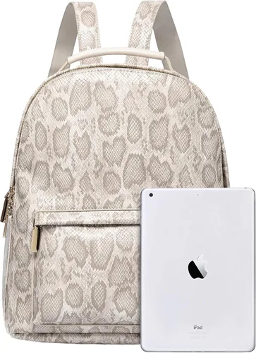 Vista 7 de Daisy Rose Mochila de viaje para el trabajo, escuela, vuelos de avión y campamento, piel vegana sintética, crema serpiente, talla única, Viajar