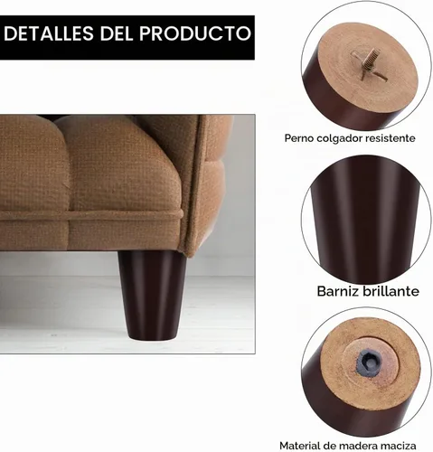 Vista 3 de TURSTIN 8 patas redondas para muebles de 3 pulgadas, patas redondas de madera maciza con tuercas en T M8, patas de sofá, patas de repuesto