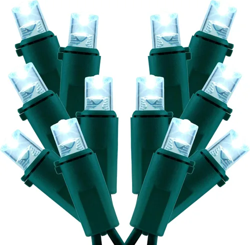 Vista 11 de Juego de 2 luces LED verdes de gran angular para Navidad, juego de 2 juegos de 100 luces LED de 0.197 in