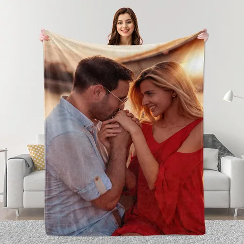 Vista 9 de Mantas personalizadas con fotos, regalos personalizados para parejas para esposa, marido, novia, novio, manta con imagen personalizada "I Love You