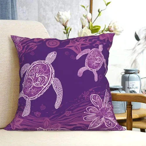 Vista 4 de Hawaii con estampado de tortuga marina morada, fundas de almohada modernas, fundas de almohada cuadradas decorativas suaves para decoración