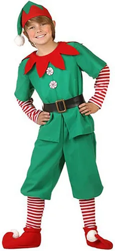 Vista 5 de Disfraz de elfo de Navidad, ropa de cosplay para la familia, conjunto de pantalones de vestir, ayudante de Papá Noel con medias a rayas, zapatos