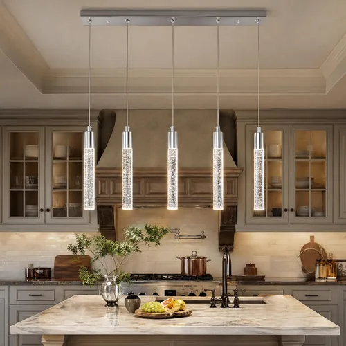 Vista 11 de Iluminación de Isla de Cocina Accesorio de Luz Moderna Lámpara Colgante Dorada Regulable LED Acabado de Latón Mini Luces Colgantes de Cristal