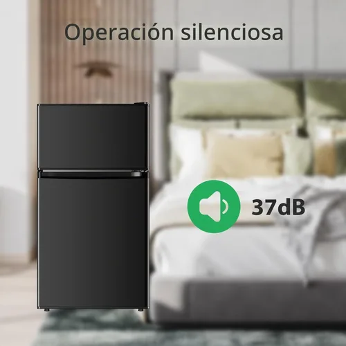 Vista 6 de Saeoola Mini refrigerador con congelador, 3.2 pies cúbicos, mini refrigerador compacto de 2 puertas con congelador separado para dormitorio Negro