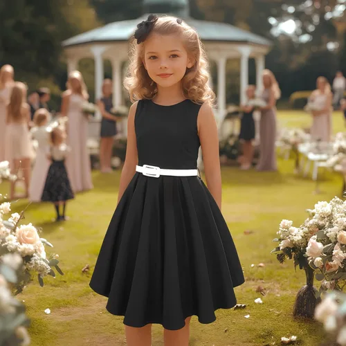 Vista 5 de gogoparti Vestido vintage para niñas, vestidos para ocasiones especiales con collar, vestido de lunares para niños, vestido de fiesta retro