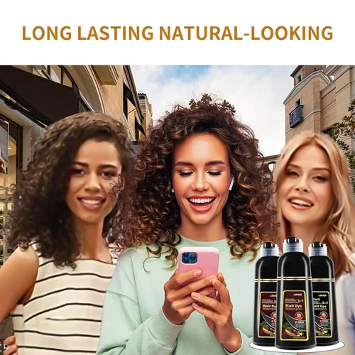 Vista 8 de Leorx Champú 3 en 1 para teñir el cabello marrón, color para refrescar el cabello, coloración herbaria instantánea para mujeres y hombres, 16.9