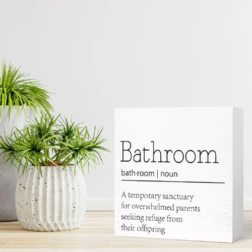 Vista 7 de Divertido letrero de madera para baño y aseo, decoración para baño - Letrero de bloque de madera de estilo granja