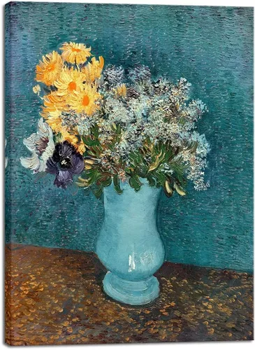Vista 9 de Wieco Art Vidrio con impresión en lienzo de claveles, arte floral clásico de Van Gogh, arte de pared moderno y famoso listo para colgar