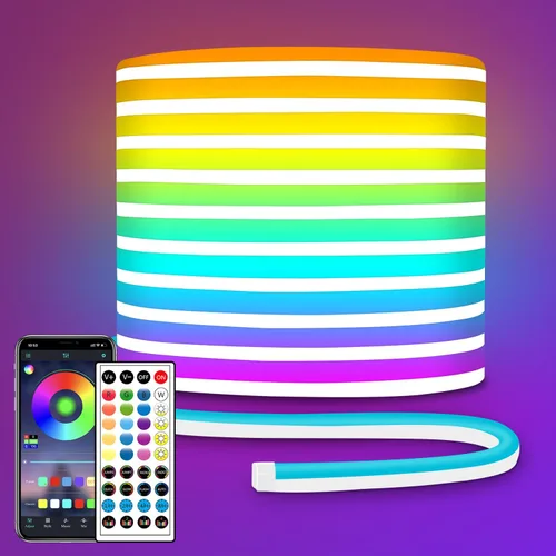 Vista 12 de Tira de luces LED de neón, tira de luces LED alimentada por USB de 3.3 pies, tira de luces de cuerda LED de 5V con sincronización de música y cambio