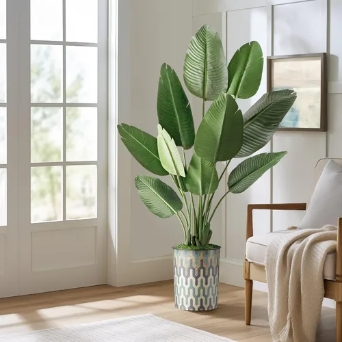 Vista 12 de SIGNWIN - Árbol artificial en moderna maceta con efecto de granito, ave del paraíso artificial de seda para decoración del hogar en interiores