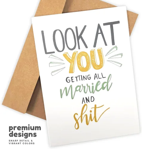 Vista 4 de Sleazy Greetings Divertida tarjeta de boda para compromiso matrimonial – Humor para adultos, tarjeta de felicitación de boda sucia (casado y mierda)