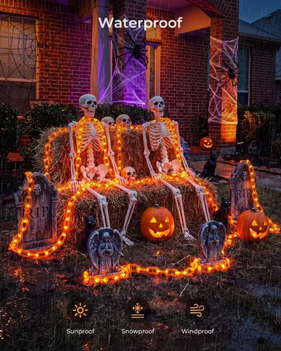 Vista 3 de Guirnalda de luces de Halloween a pilas, cadena de 88 luces LED de 10 pies con 8 modos de iluminación, impermeable, para decoraciones de Halloween