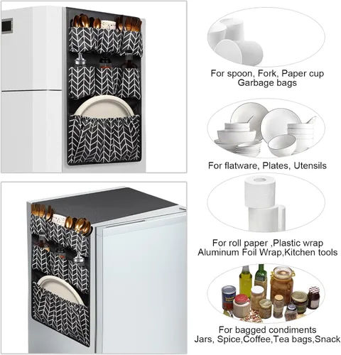 Vista 5 de Mini organizador de refrigerador de 65 x 12.6 pulgadas, mini organizador para refrigerador con 15 bolsillos grandes, almacenamiento sobre