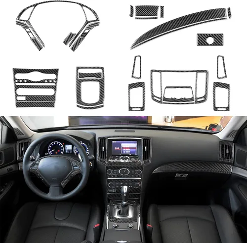 Vista 16 de NVCNX Real Premium Kit de Moldura de Consola Interior de Fibra de Carbono Cubierta de Panel de Engranajes Panel AC CD Tablero de Coche Compatible