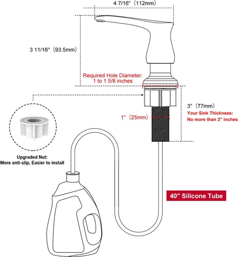Vista 2 de GAGALIFE Dispensador de jabón para fregadero de cocina, dorado cepillado, dispensador de jabón debajo del fregadero con kit de tubo de extensión