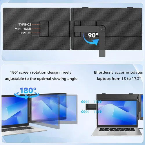 Vista 6 de Extensor de pantalla para laptop de 14 pulgadas, monitor portátil para portátiles de 13 a 17.3 pulgadas, monitor de pantalla dual 1080P FHD IPS