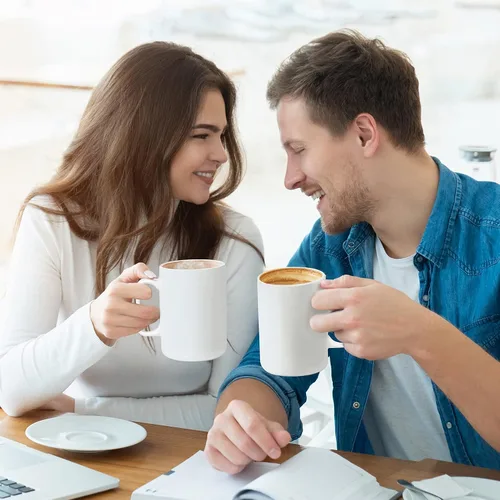 Vista 7 de ComSaf Juego de 6 tazas de café de cerámica, taza de café grande de 14 onzas, taza de té para oficina y hogar, taza de porcelana con asa