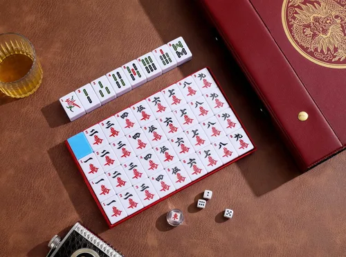 Vista 3 de Mose Cafolo Set de Juego de Mahjong Chino 1.5" X-Grande 144 Fichas de Melamina Blanca Azul Numeradas con Estuche de Viaje Portátil, Completo Majong