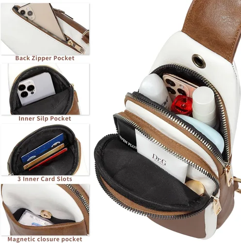 Vista 3 de QOECI Bolso bandolera pequeño para mujer, bolso cruzado de piel sintética para mujer, cangureras cruzadas, bolsa de pecho, monederos y bolsa