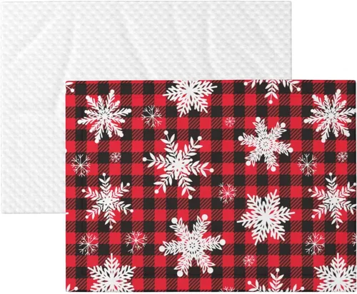 Vista 7 de Manta de felpa para mascotas, diseño de copos de nieve de Navidad, diseño de pata 3D, diseño de huellas de búfalo negro y rojo, manta suave