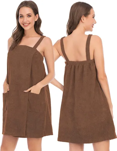 Vista 62 de Veseacky Toalla de baño para mujer con bolsillo, bata de spa ajustable y diadema facial