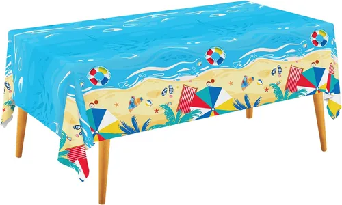 Vista 13 de Suministros para fiesta tropical Luau de flamencos, mantel desechable de plástico impermeable para decoraciones de fiesta de playa hawaiana, 3