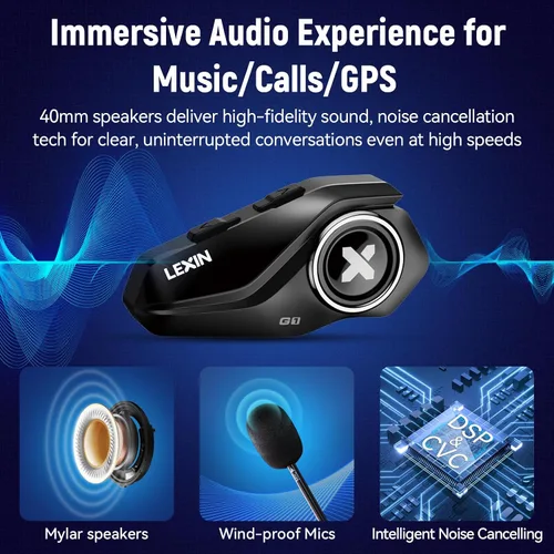 Vista 9 de Lexin G1 - Audífonos Bluetooth para motocicleta, altavoces para casco con 2 tipos de micrófonos, manos libres para llamadas/música/GPS, audífonos