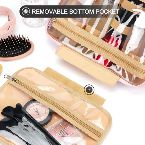 Vista 4 de Bolsa de aseo colgante de viaje para mujeres y hombres, con 6 cubiertas de botellas de silicona a prueba de fugas, accesorios impermeables