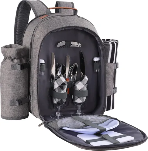 Vista 12 de apollo walker - Mochila para picnic para 2 personas con compartimento refrigerado, soporte desmontable para botella/vino, manta de forro polar